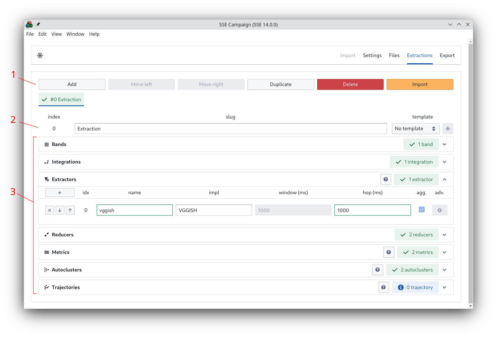 Campaign's module extractions screen